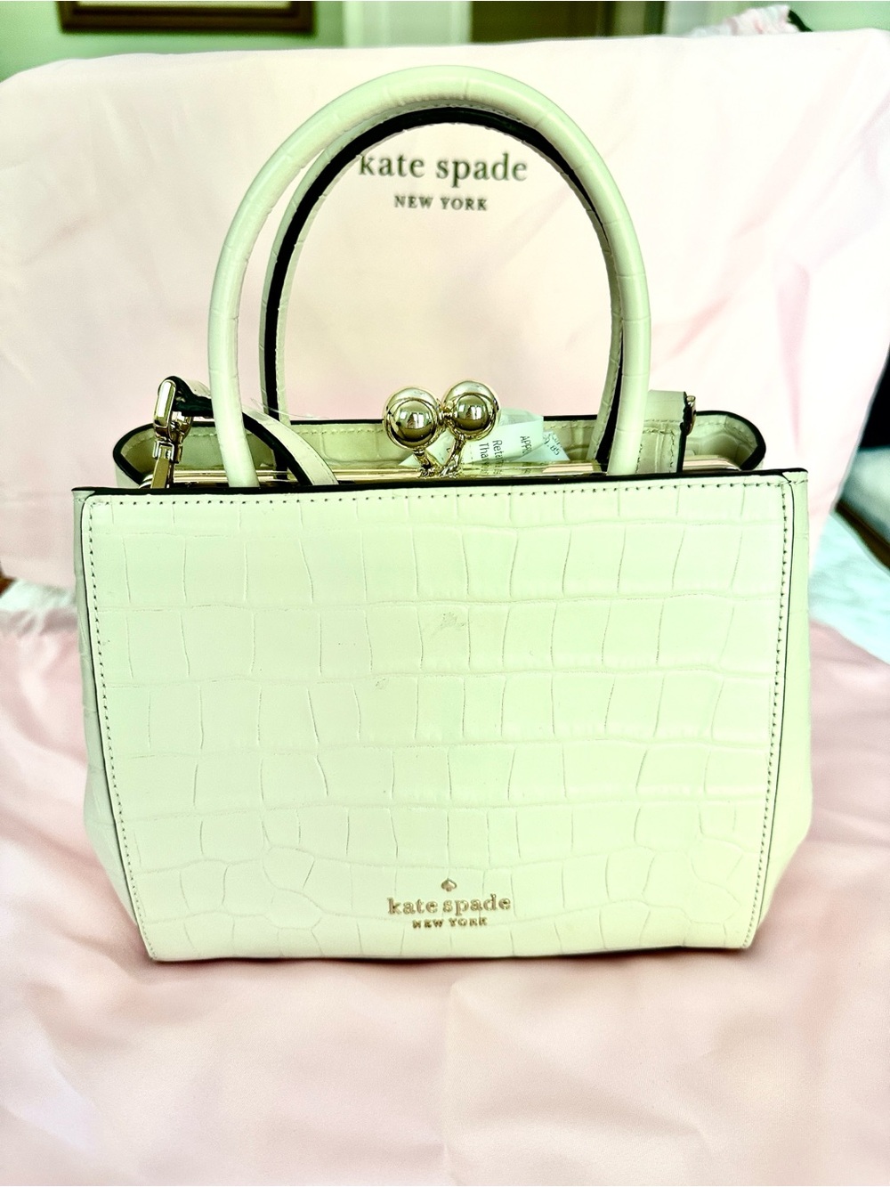 kate spade Cream Croc-Embossed Top-Handle Satchel